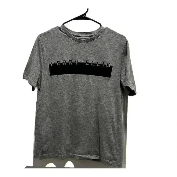 Perry Ellis Mens Medium Black And Grey Front Logo Crew Neck T Shirt (0118) - Picture 2 of 8